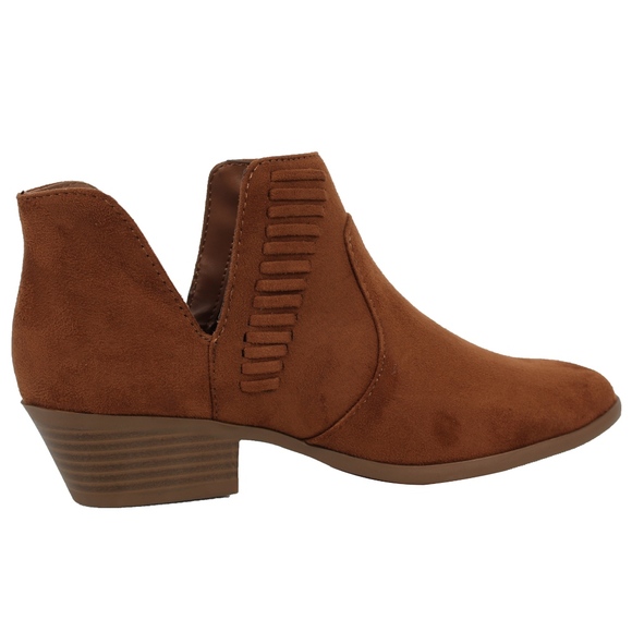 Chestnut Faux Suede V Cut Low Stacked Heel - Picture 3 of 6